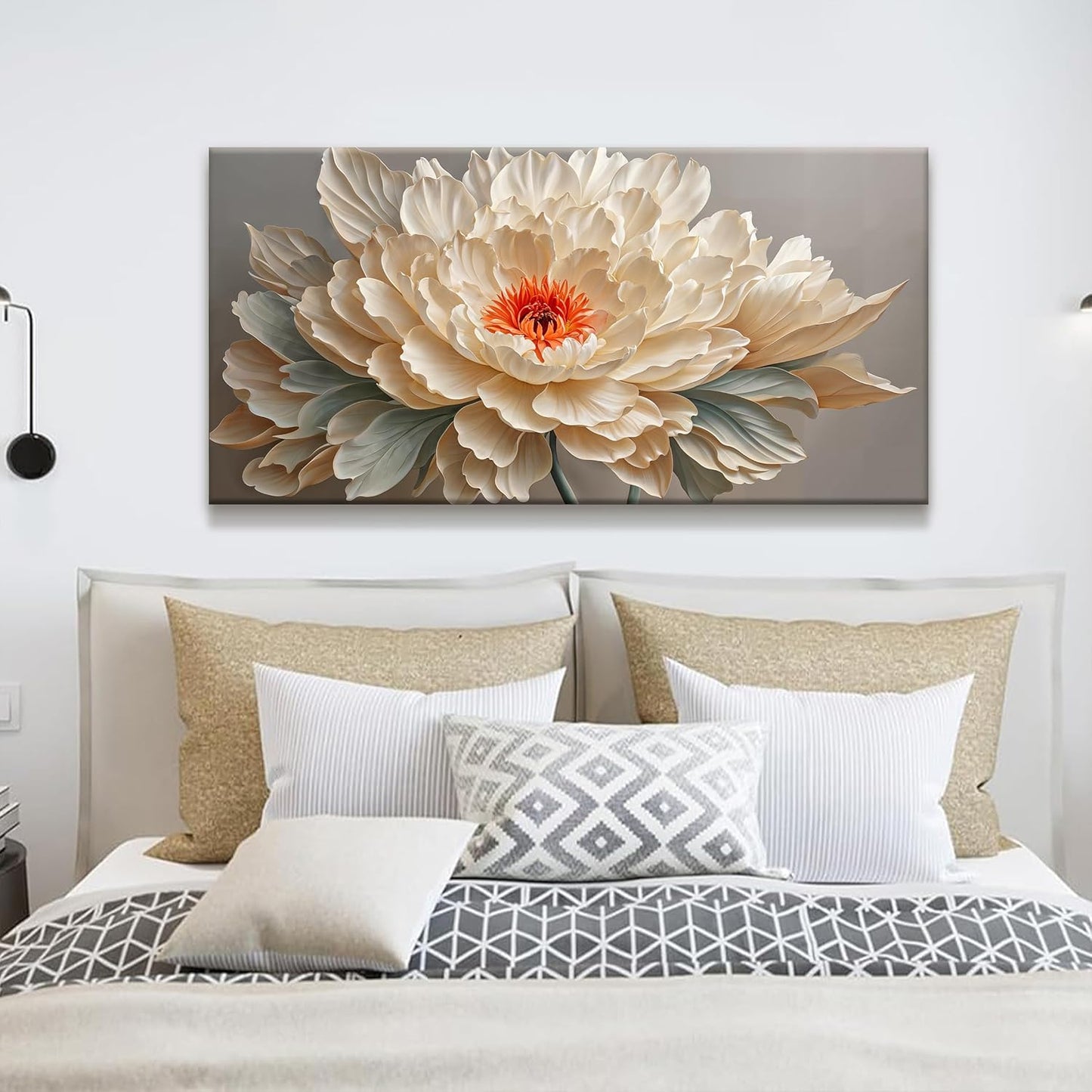 QSQ Canvas Art Wall Decor Small Size Modern Minimalist Home Decor Flower Paintings Yellow Flower White Wall Art Prints Floral Wall Art Pictures For Bedroom Kitchen Office Decoration 20" × 40"