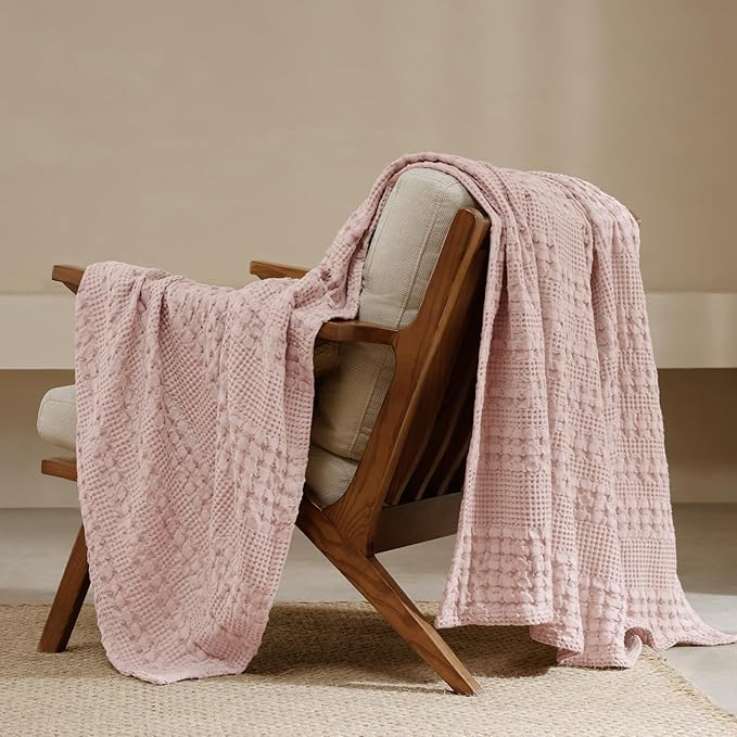 PHF 100% Cotton Waffle Throw Blanket for Couch, Lightweight Breathable and Soft for Summer, Luxury Aesthetic Waffle Weave Blanket for Home Decor & Office, Gifts for Women, 50"x60", Pink/Mauve