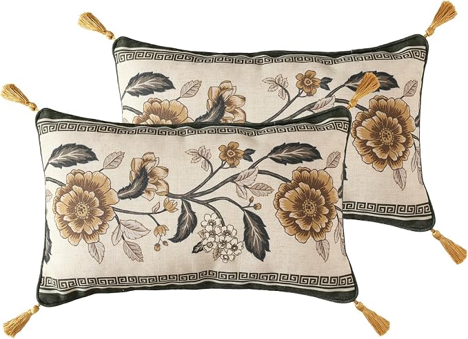 ISAENNE Vintage Linen Rectangle Throw Pillow Cover,Set of 2,20"x12"-Murad C | Designer French Pillow Cover,Concealed Zipper Design,Sofa,Bedroom,Living Room,Lounge Chairs,All Season Home Decor