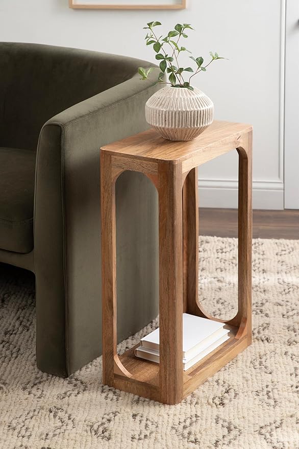 Kate and Laurel Dahl Modern Slatted Wooden Slim Side Table; 16 x 8 x 24; Natural Wood; Transitional Wood Narrow End Table for Use as Living Room Plant Stand or Small Bedroom Nightstand