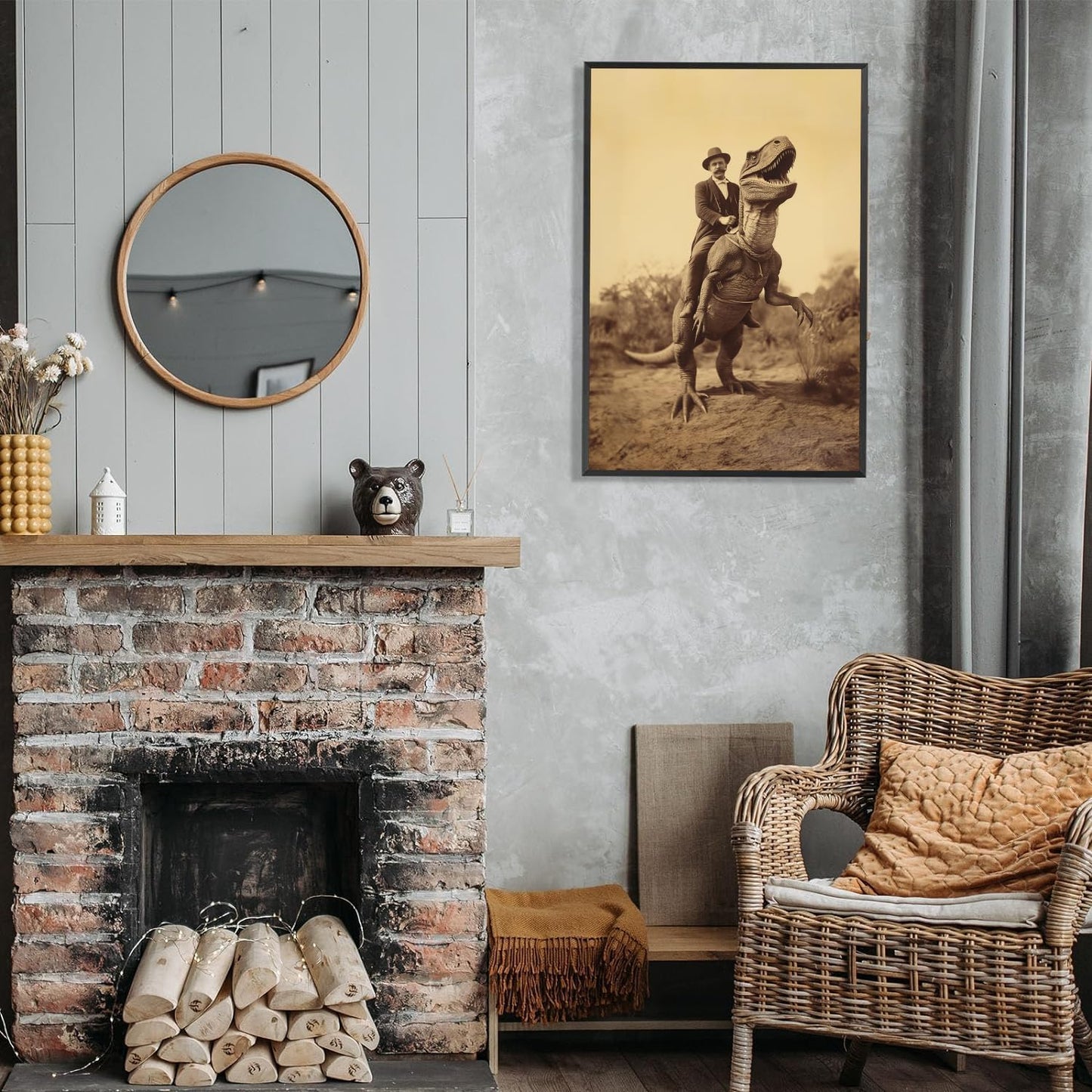 Generic Goth Decor Antiqued Wicca Art Poster Dark Academy Dinosaur And Cowboy Canvas Wall Art Horror Posters Spooky Indoor Art Family Bedroom Office Space Decor 16X24inch Aluminum Framed