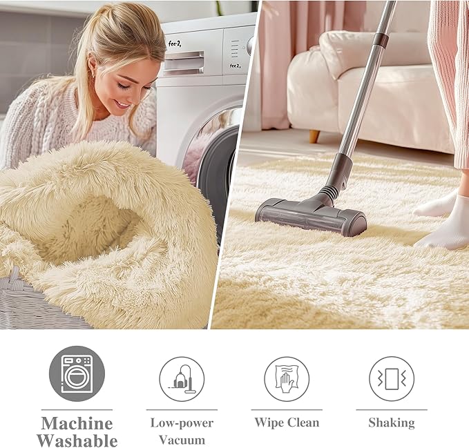 OLANLY Cream Round Rugs for Bedroom - Machine Washable, 5 ft Circle Area Rugs for Living Room, Soft and Fluffy Shaggy Carpet for Teen Girl and Boys, Nursery Rooms, Dorms, Home Decor Aesthetic