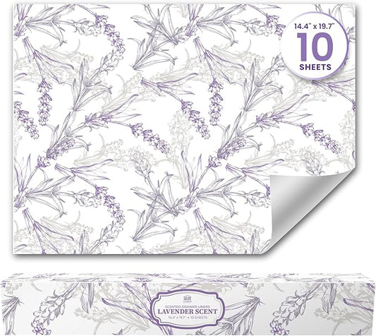 Lavender Scented Drawer Liners for Dresser Drawers (10 Large Sheets, 19.7" x 14.4") - Non Adhesive Drawer Paper Liner for Bedroom Dresser & Closet Shelves by Linda’s Essentials