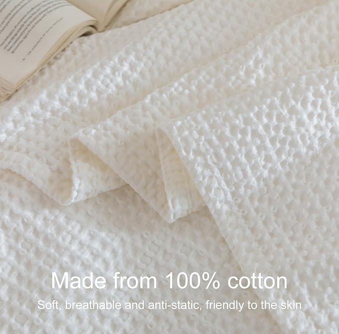 Talasily 100% Cotton Blanket Twin XL Size for Bed - Spring and Summer Cooling Lightweight & Breathable Bedding -Soft Waffle Weave Christmas Blanket, Machine Washable,Lvory,66x90 Inches