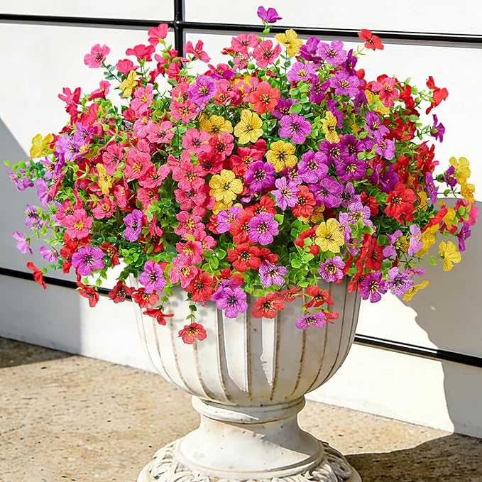 Hrobek Fake Flowers for Outdoors Faux Plants Outside Indoor,UV Resistant Realistic Silk Artificial Daisy for Home Patio Garden Back Yard Front Porch Decor Spring Summer(12 Bunches,4 Multi Colors)