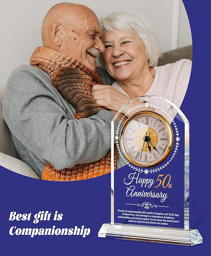 50th Wedding Anniversary Crystal Quartz Clock,50 Years of Marriage Gift,Happy Golden Anniversary Decoration Gift,for Parents,Grandparents,Couple