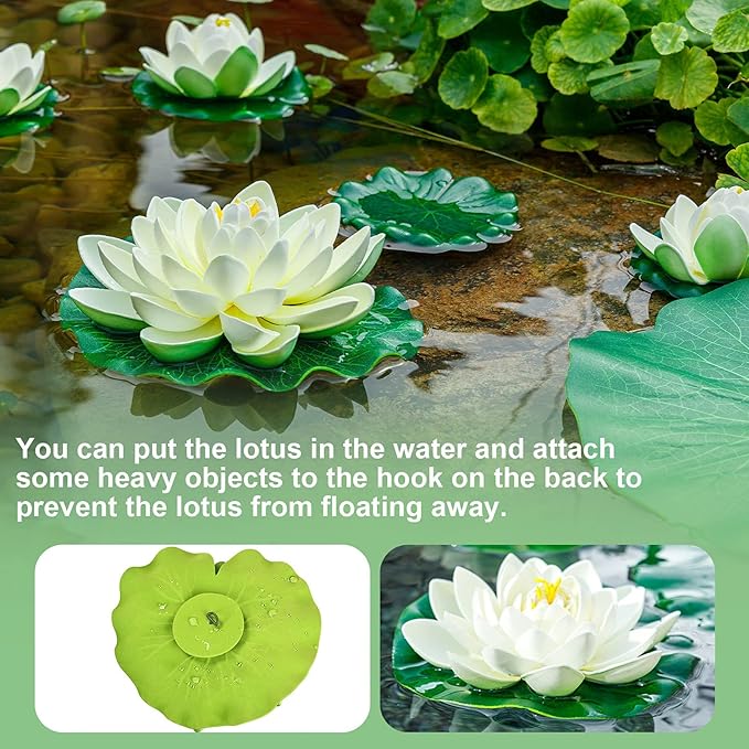 16Pcs Artificial Floating Pool Flowers, 7in & 4in Fake Water Lily Pads Flowers, Lotus Flower Floating Pool Decorations