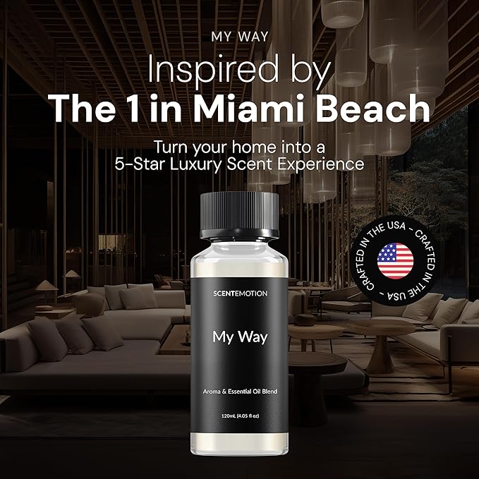 My Way Diffuser Oil Inspired by The 1 Miami Beach Scent, Scent Diffuser Oil with Notes of Cardamom, Leather, Lemon & Iris, Aromatherapy Fragrance, Essential Oil Blend | 120ml, 4.05 fl oz