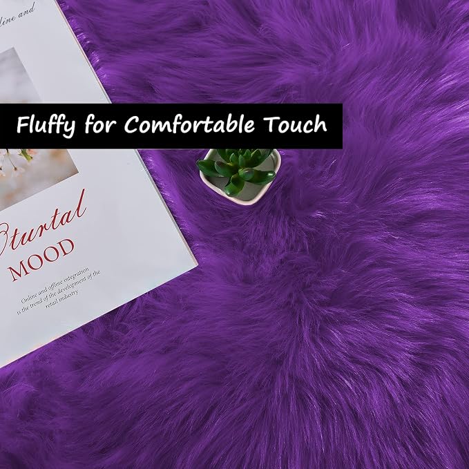 Goolela Purple Area Rug 5x7 Fluffy Fuzzy Furry Carpet for Bedroom Living Room Faux Sheepskin Fur Shaggy Plush Soft Washable Rectangle