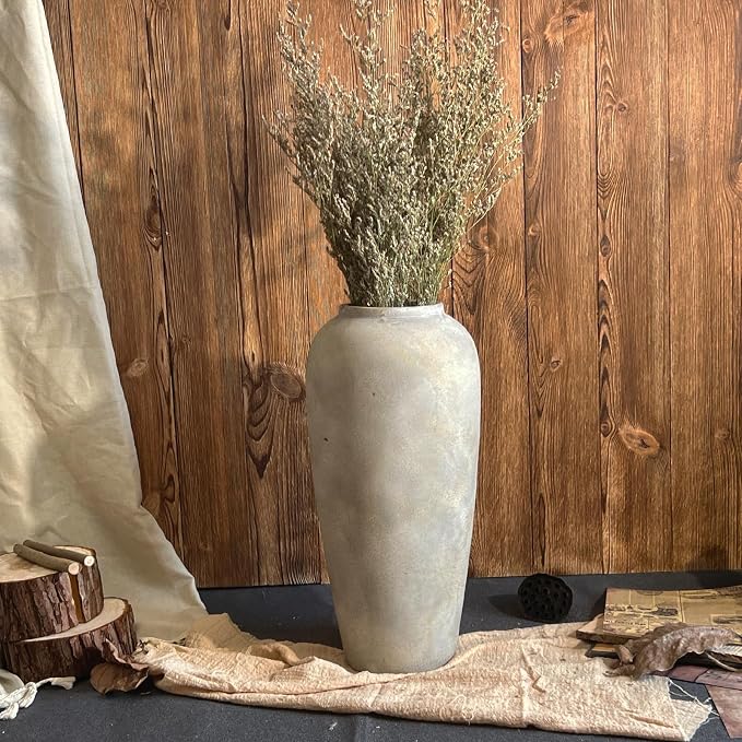15 Inch Ceramic Rustic Farmhouse Vase, White Grey Handmade Pottery Vase for Living Room & Home Decor, Rustic Flower Vases for Table Centerpieces & Shelf Decoration, Wedding Gifts