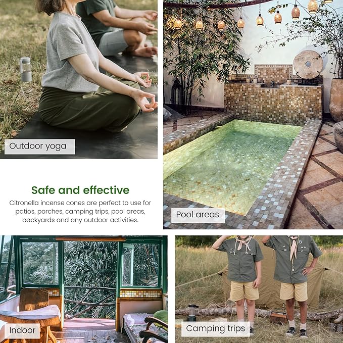 Citronella Incense Cones with 2 Ceramic Dishes | Made with Plant-Based Ingredients | Citronella | Lemongrass Oil | Rosemary Oil | Suitable for Indoor and Outdoor Use (65 Cones)
