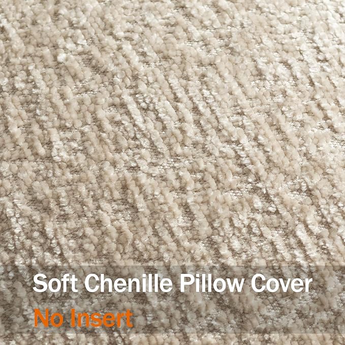 DEZENE Pack of 2 Tan Decorative Throw Pillow Covers 22x22 Cozy Soft Chenille Accent Vintage Square Couch Pillow Covers for Home Decor Bed Sofa Living Room