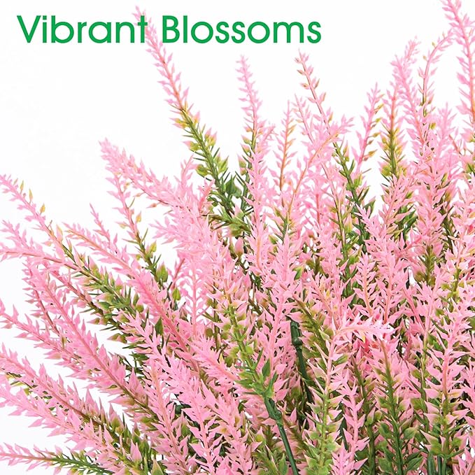 Ouddy Decor 12 Bundles Artificial Lavender Fake Flowers Faux Plastic Plants for Home Wedding Kitchen Garden Patio Window Box Office Table Centerpieces Indoor Outdoor Decor, Pink