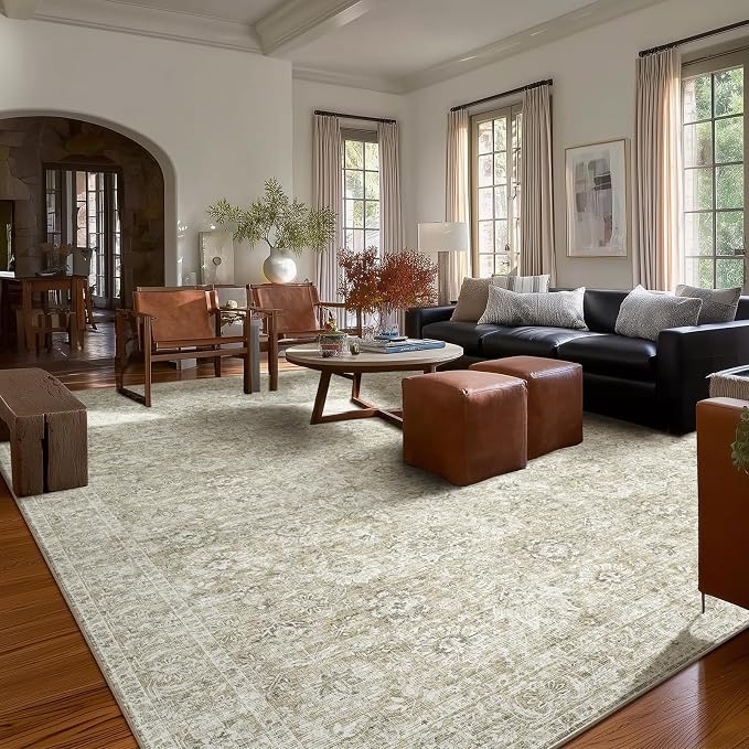 Washable Rugs for Living Room: 10x14 Area Rugs for Bedroom Ultra Soft Non-Slip Stain Resistant Vintage Boho Large Carpet for High-Traffic Dining Room - Farmhouse Decor