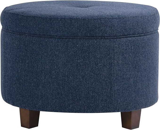 HomePop 24" Large Round Storage Ottoman - Blue Woven Fabric