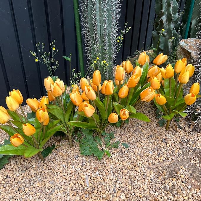Artificial Fake Flowers Tulip for Outdoor Decoration,UV Resistant Faux Plastic Fabric Greenery Shrubs Plants Fake Flowers Hanging Planter Kitchen Home Garden Wedding Decor (Yellow)