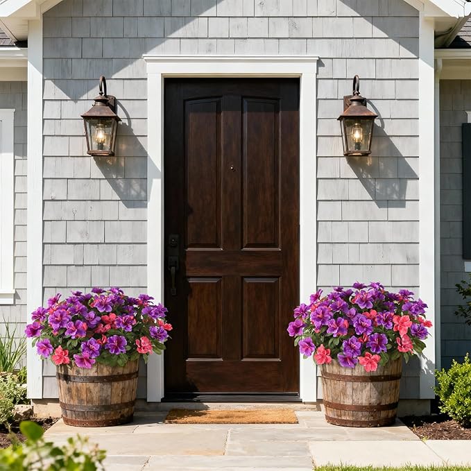 Hommyea Artificial Fake Flowers for Outdoor, 8 Bundles Faux Plants Silk Flowers Spring Decoration UV Resistant No Fade Plastic Flowers for Outside Planters Home Porch Patio Yard Garden Decor