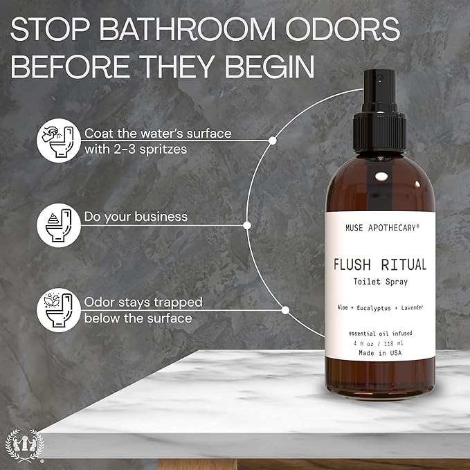 Muse Apothecary Flush Ritual - Aromatic & Refreshing Toilet Spray, Use Before You Go, 4 oz, Infused with Natural Essential Oils - Aloe + Eucalyptus + Lavender