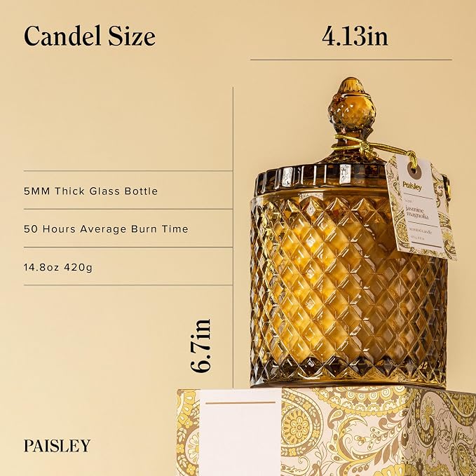 Hidden Label Large Decorative Jar Candle,Wood Wick Jasmine& Magnolia + Sandalwood White Musk Scented Candle.Soy Wax Candle for Home Scented