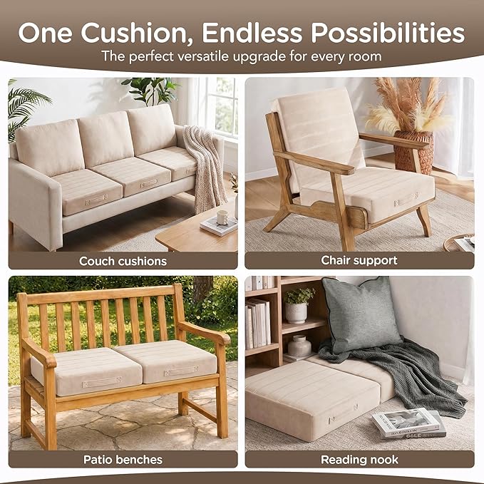 Codi Thick Replacement Couch Cushions, Upholstery Foam with Washable Covers for Sofa Cushion Chair Meditation - 24 × 24 × 5 Inch, High Density Foam, Ivory
