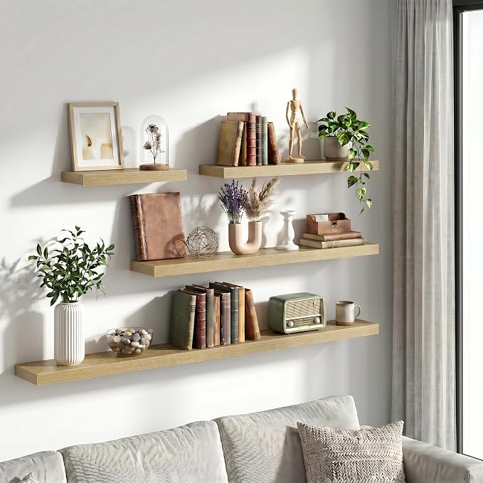 Vivelove 30 Inch Floating Shelves Wall Mounted for Display, 6.5 Deep Duty Shelves with Invisible Brackets for Living Room,Bedroom,Kitchen, Bathroom Storage & Decor,30" Wx6.5 Dx1.4 H - Oak