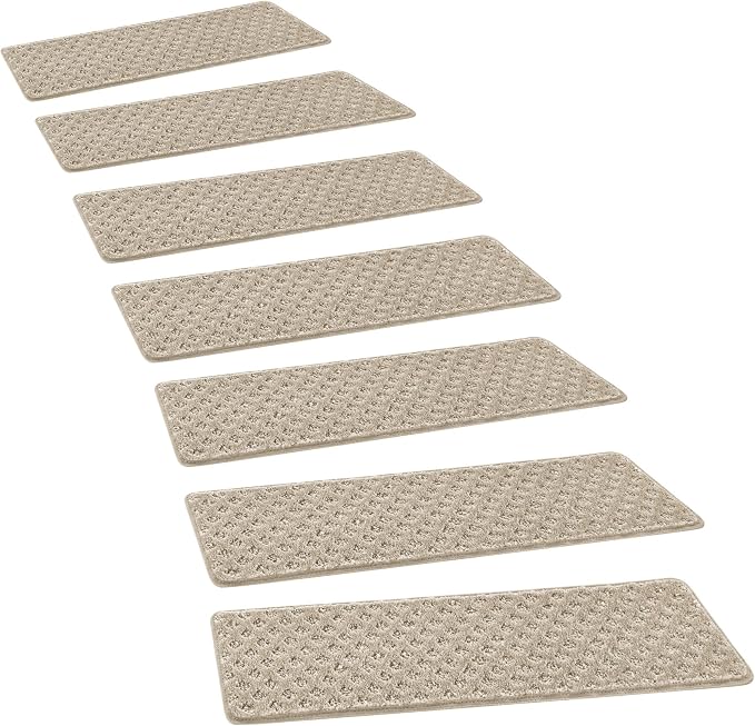PURE ERA Carpet Stair Treads Tape Free Non Slip Indoor Stair Carpet Stair Protectors Pet-Friendly Non-Slip Skid Resistant Washable Reusable 8" x 30"(2 Pieces,Cream Gray Mini-Diamond Trellis)