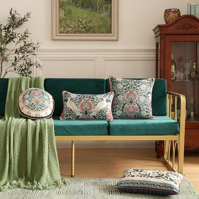 ISAENNE Designer Linen Square Throw Pillow Cover,Set of 2,18"x18"-Naples A | Vintage French Elegant Pillow Cover,Concealed Zipper Design,Floral Pattern,Sofa,Bedroom,Living Room,Lounge Chairs