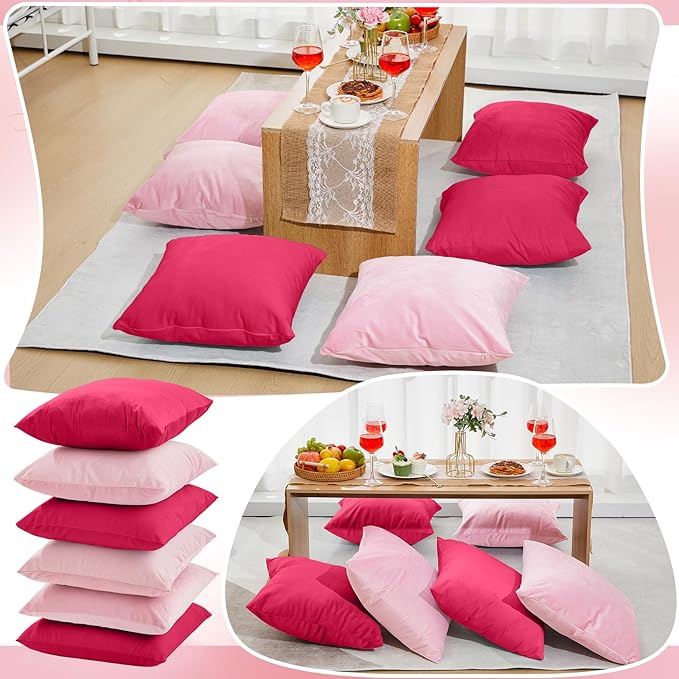 Berlune 12 Pcs Velvet Throw Pillow Covers 18" x 18" Decorative Cushion Cases Soft Pillowcase for Graduation Coquette Party Accessories Couch Sofa Bed Chair Home Decor, No Inserts (Girl Colors)