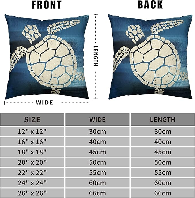 Starfish Sea Turtle Pillow Covers Pack of 2 Beach Coatal Throw Pillow Covers Navy Blue Nautical Themed Linen Cushion Case for Couch Living Room Outdoor Car 24x24