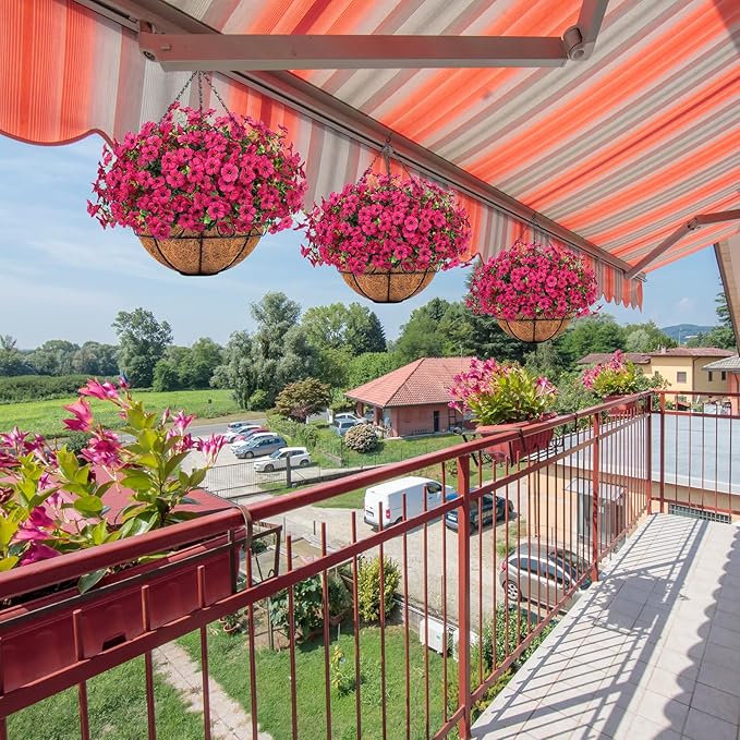 Ouddy Decor Artificial Hanging Flowers with Basket, Fake Hanging Plants with Faux Silk Flowers UV Resistant for Outdoors Indoors Spring Summer Porch Patio Balcony Yard Home Decorations, Fuchsia