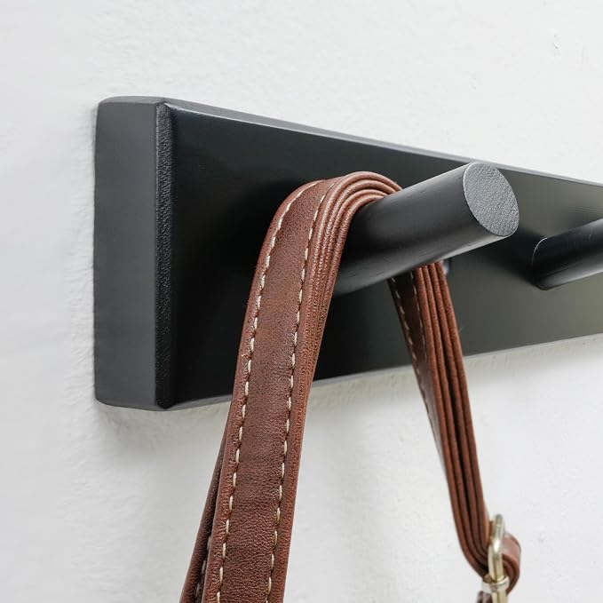 WEBI Coat Rack Wall Mounted,10 Hooks,38" Long Coat Hanger Wall Mount,Bamboo Peg Rail Hat Rack for Wall,Caps,Jacket,Clothes,Black