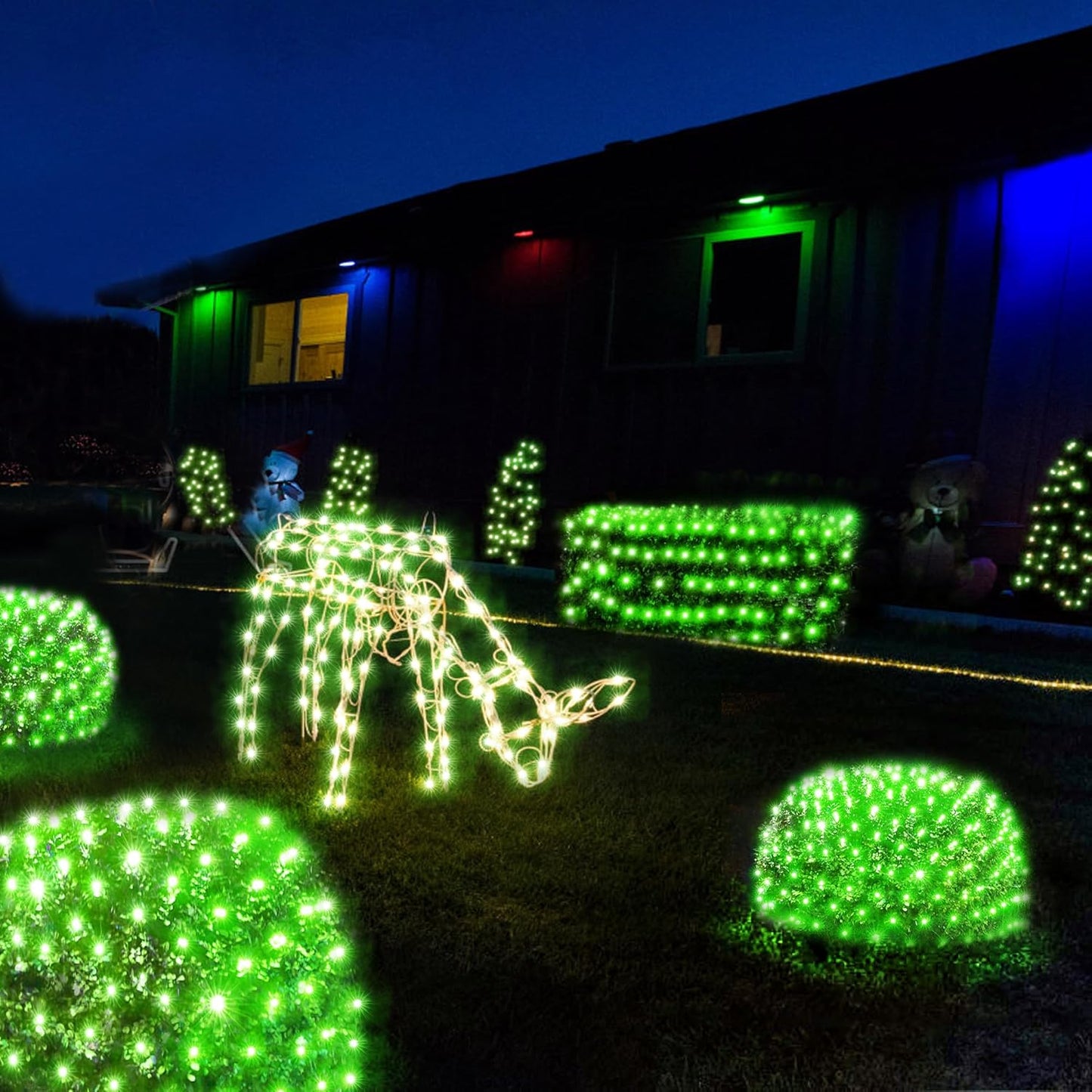 WBao Christmas Lights, 200LED 8.4ft x 5.2ft Net Lights Outdoor Mesh Light with 8 Modes, Timer, UL Certified, End to End Connectable, Waterproof for Lawn, Bushes Outdoor Christmas Decorations, Green