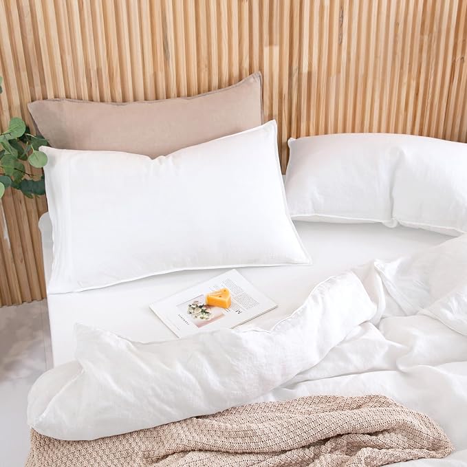Linen Pillow Cases 100% French Natural Linen Pillowcase Set of 2-Stone Washed Moisture-Absorbing Linen Pillow Shams King Size(20''x40''),White