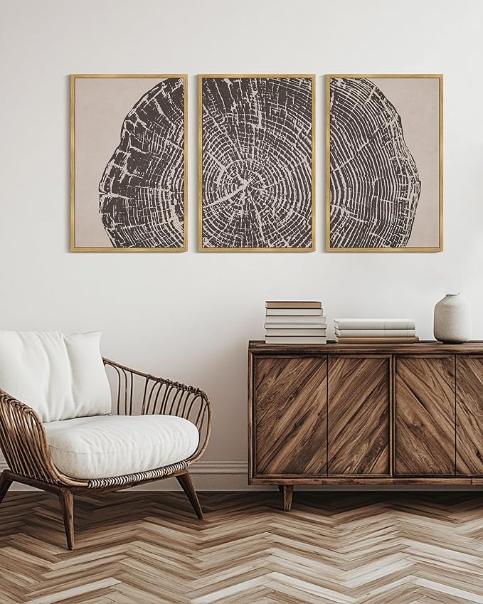 PHOPAGO Vintage Tree Rings Wood Framed Wall Art Huge 24x36in Modern Retro Rustic Wood Stump Wall Decor Nature Farmhouse Art Prints Bedroom Living Room Home Decor- Natural Framed