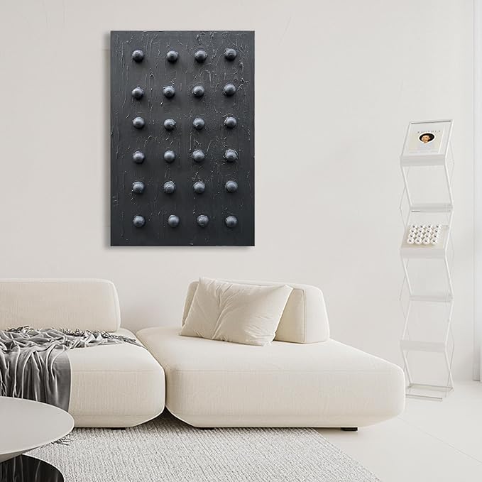 NANKAI Art Hand Painted Black Thick Texture Abstract Art Oil Painting Contemporary Minimalist Art Office Corridor Living Room Wall Decoration Painting 36x24 inches