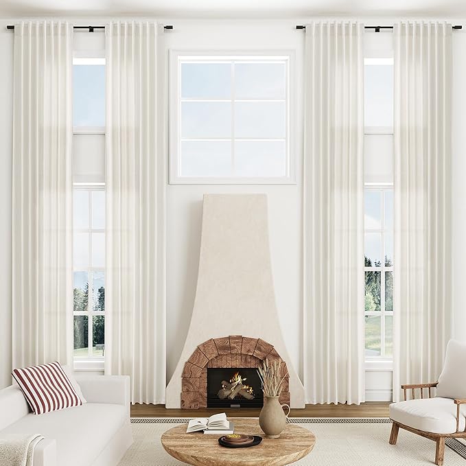 Nanspring Extra Long Cream Linen Curtains 192 Inches Long for Living Room Light Filtering High Ceiling Bedroom Semi Sheer Back Tab Rod Pocket with Hooks Rings Large Window Curtains 50x192 2 Panel