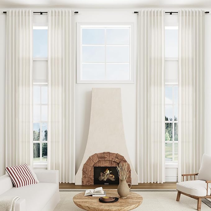 Nanspring Cream Extra Long Back Tab Linen Curtains 228 Inches Long for Living Room Light Filtering Semi Sheer Rod Pocket Large Window Curtains High Floor to Ceiling Bedroom Natural 50x228 2 Panel