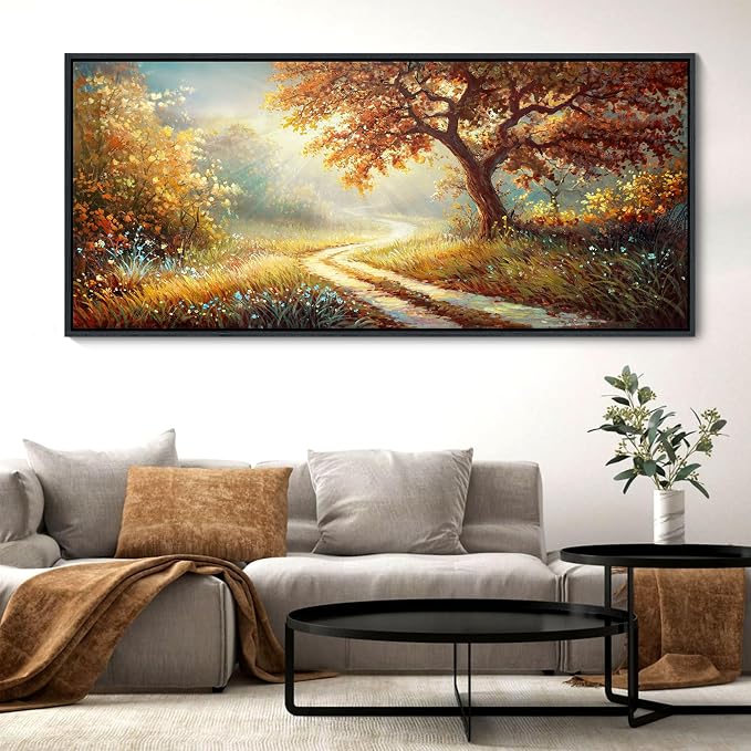 YDYSUNE Extra Large Landscape Canvas Poster Wall Art Vintage Countryside Field Path Scenery Picture Print Wall Decor Retro Painting Artwork for Modern Home Bedroom Office 70x31inch