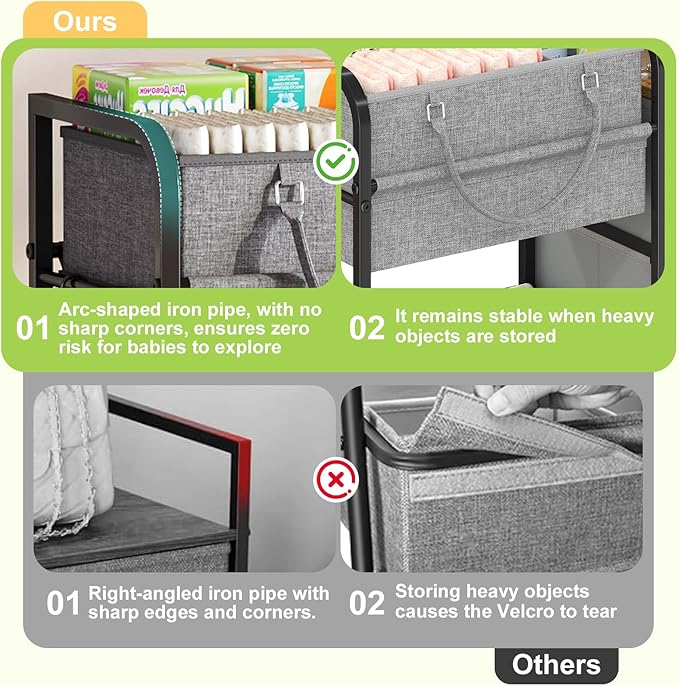 Cidaziya 2In1 Baby Diaper Caddy Organizer and Storage, 3 Tier Rolling Cart with Dividers and Drawers, Mobile Utility Cart Baby Dresser Clothes Organizer for Changing Table, Crib Nursery, Bedroom, Grey