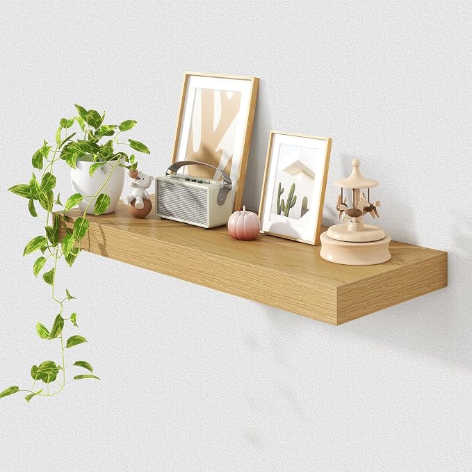 FLYJOE 30 Inch Floating Shelves | 12 Inch Deep Oak Floating Shelves | 30" W x 12" D Rustic Wood Shelves for Wall | Deep Oak Shelves for Living Room Bathroom Laundry Room Kitchen