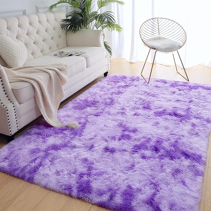 AROGAN Soft Rainbow Area Rugs for Girls Room 3x5 Feet, Fluffy Girls Bedroom Rugs, Princess Rug, Cute Colorful Carpet for Kids Teens Nursery Toddler （Purple）