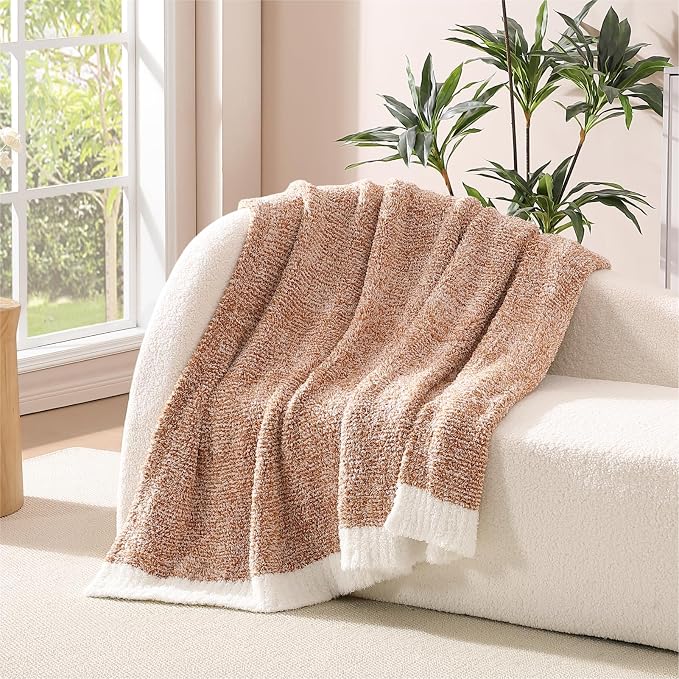 WRENSONGE Soft Throw Blanket for Couch-Cozy Reversible Knitted Blankets | Lightweight Warm Fluffy Decor for Women, Mom, Her & Girls, Sofa, Chair, Bed, 50x60in, Cationic Dyeing Burnt Orange