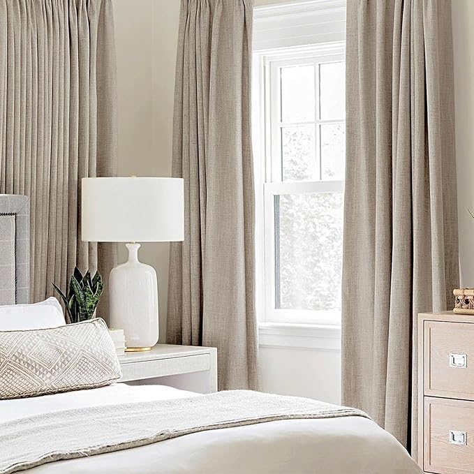MIULEE 90 Inches Linen Textured Curtains for Bedroom 100% Blackout Thermal Insulated Taupe Grommet Room Darkening Curtains & Drapes Luxury Decor for Living Room Nursery 52 x 90 Inch (2 Panels)