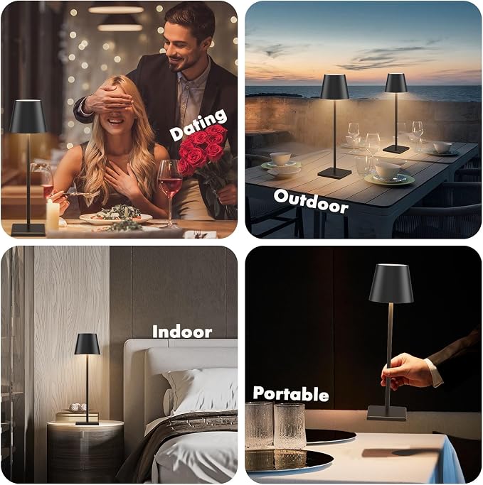 2 Pack LED Cordless Table Lamp with RGB & Stepless Dimming Rechargeable Battery Desk lamp 5000mAh Battery Operated with Modern Portable Table Light for Indoor/Outdoor IP54 Waterproof (Black)