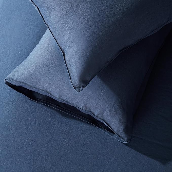 DAPU 100% Linen Pillowcases 20x40 Inches Pillow Cases (Pack of 2) with Envelope Closure, Stone Washed Breathable and Cooling (Navy Blue, King)