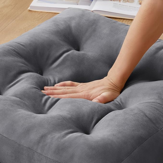 Meditation Floor Pillow Set of 2, Square Large Pillows Seating for Adults, Meditation Cushion Pillow,Tufted Corduroy Cushion for Tatami Living Room or Yoga, Dark Gray, 22x22 Inch