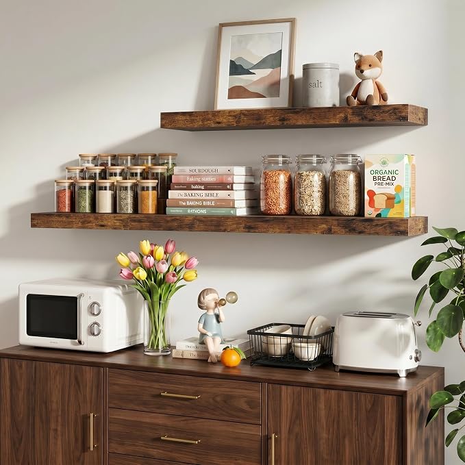 Vivelove 12 Inch Floating Shelves Wall Mounted for Display, 6.5 Deep Duty Shelves with Invisible Brackets for Living Room,Bedroom,Kitchen, Bathroom Storage & Decor,12" Wx6.5 Dx1.4 H - Rustic Brown