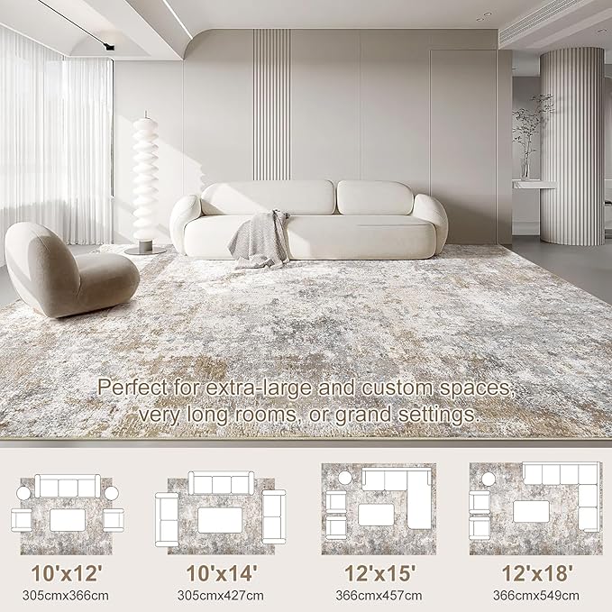 UERMEI 10x11 Area Rug Living Room Rugs - Washable Neutral Modern Abstract Soft Thin Rug Indoor Floor No Slip Rug Carpet for Bedroom Under Dining Table Home Office Decor - Brown Grey
