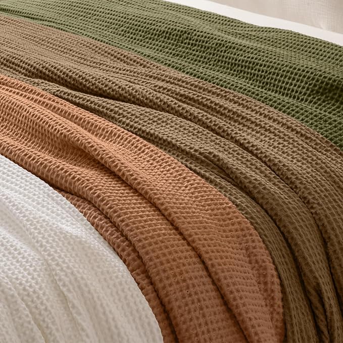 PHF Pre-Washed Cotton Waffle Weave Blanket Twin Size for Bed, Snag Proof Throw Blanket for Couch Spring Summer Lightweight Breathable, Oeko-TEX Certified, Machine Washable,Home Decor Gift-Walnut Brown
