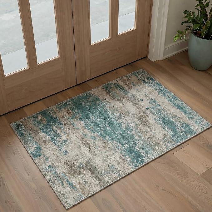 BEIMO Area Rugs 8x10 for Living Room Bedroom, Modern Abstract Machine Washable Rug, Large Soft Low Pile Floor Cover with Non Slip Backing for Dining Room, Dusty Teal Grey